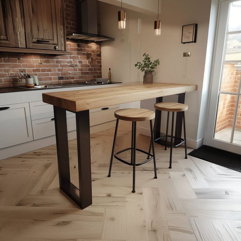 Chunky Rustic Breakfast Bar Table (Freestanding) U Legs, 100" H x 60" W x 260" D