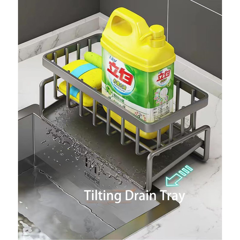 Stainless Steel Sponge Holder For Kitchen Sink - Sink Organizer With Draining Tray