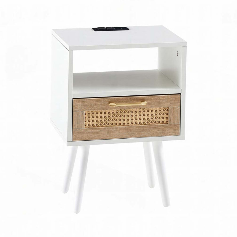 Table de bout 15,75 po avec prise de courant et ports USB, Blanc