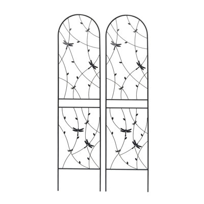 Metal Garden Trellis Rustproof Trellis for Climbing Plants Outdoor Flower Support Dragonfly Deco Black