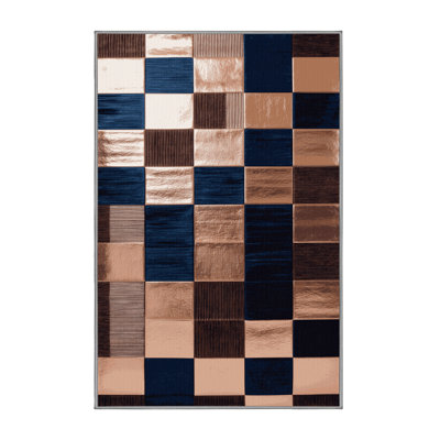 Machine Washable Checkered Purple Area Rug
