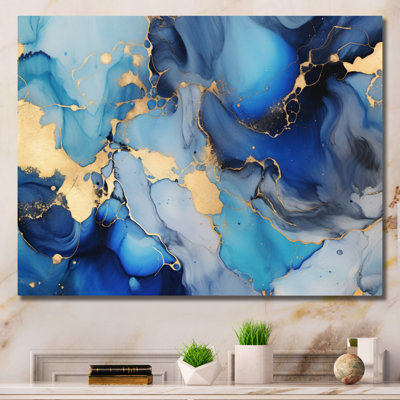 Blue and Gold Luxury Abstract Fluid Art II - Fractals Wall Art Decor