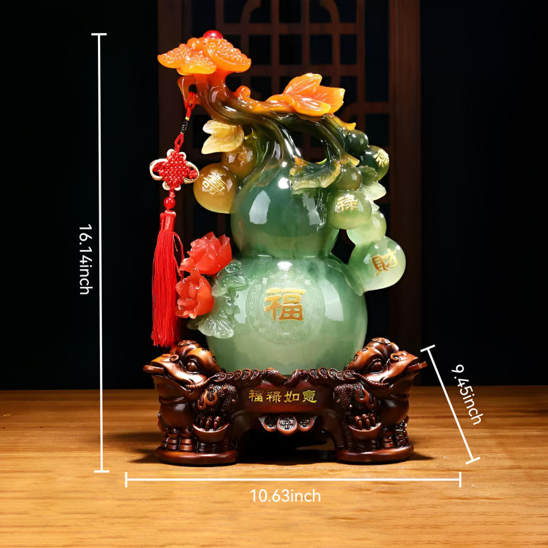 Auspicieuse gourde en résine - Décoration traditionnelle de Feng Shui, Vert/brun