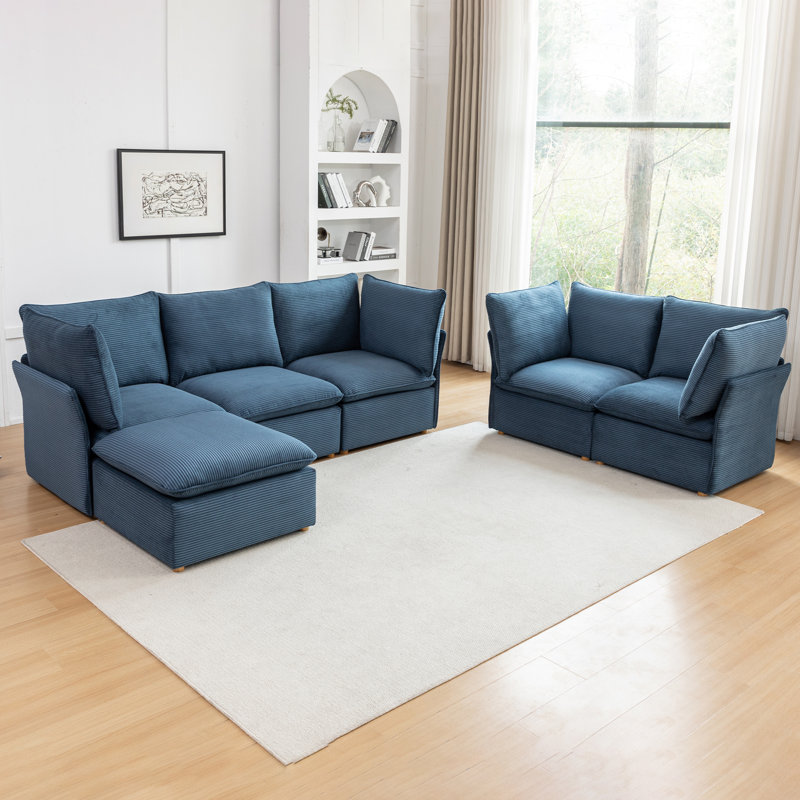 Ensemble de canapé modulaire 6 pièces en velours côtelé, Bleu