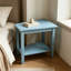 Table d'appoint en Parawood massif avec surface de bloc de boucher et tablette inférieure, finition bleu océan antique