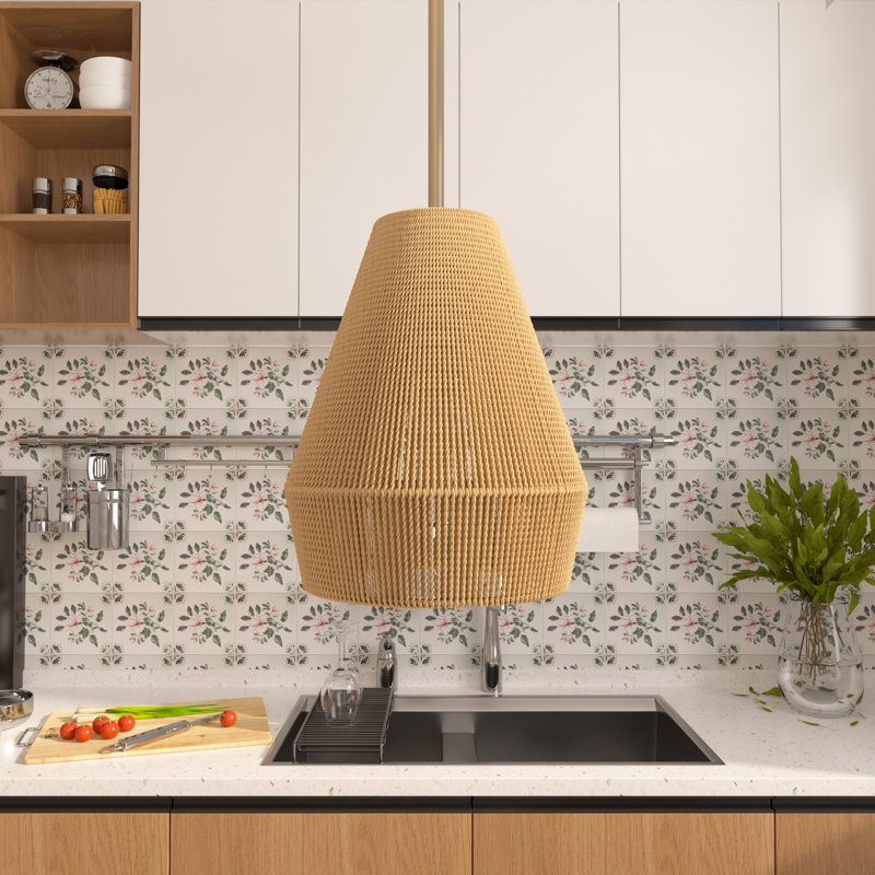 Boan 10" W Rattan Globe Single Pendant, Rattan/Muted Brass