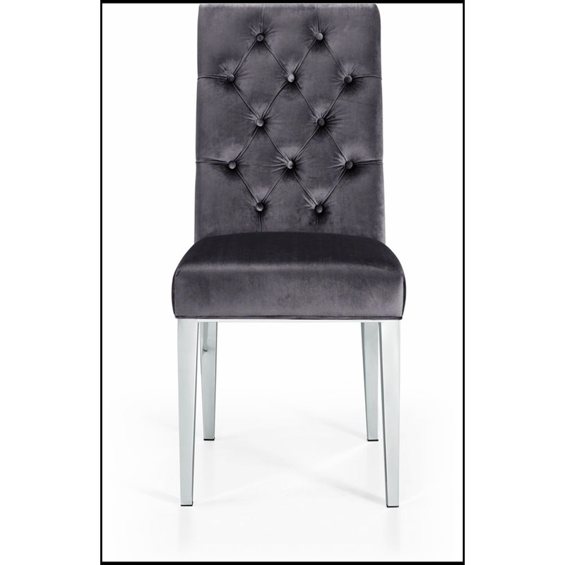 Ensemble de 2 chaises de salle à manger rembourrées Modern Velvet, pieds chromés, dossier capitonné pour un confort élégant