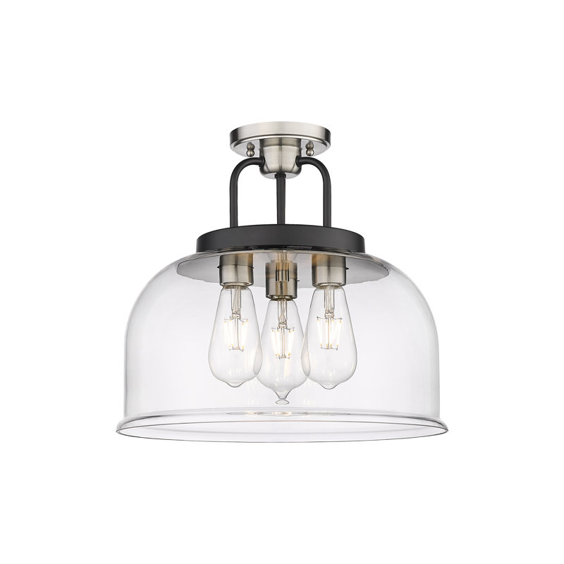 Plafonnier semi-encastré 3 lumières 15 po Kahana, Transparent, Noir / nickel satiné