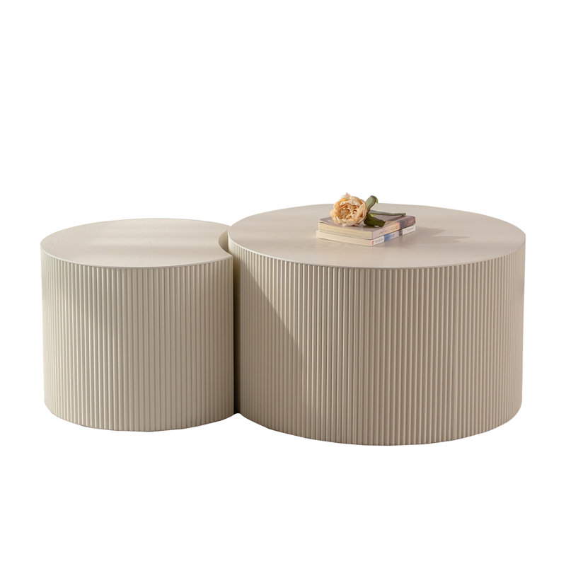 Modern Round Wood Coffee Table for Small Living Rooms, 14.96" H x 33.86" L x 33.86" W, Beige