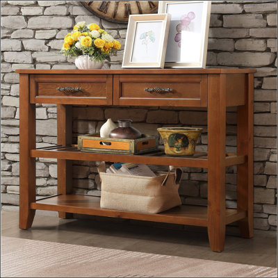 Mid-Century Style Solid Wood Console Table with 2 Drawers and 2 Shelves for Living Room, Kitchen, and Entryway