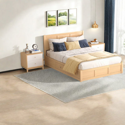 Lit plateforme en bois compact avec rangement, conception moderne