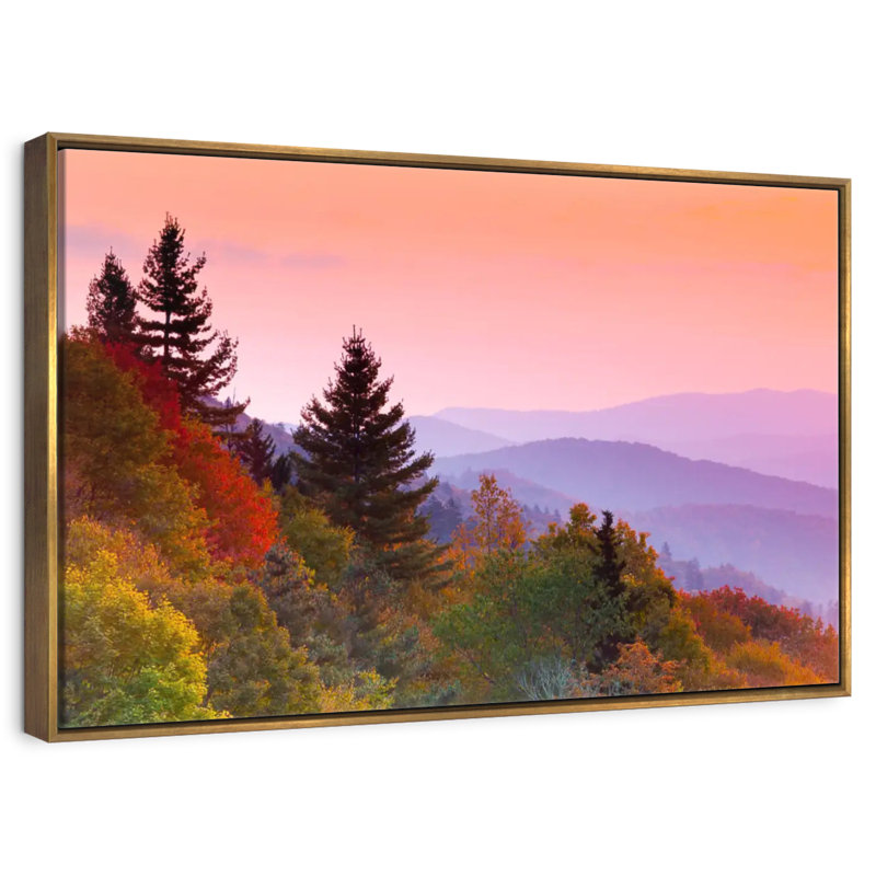 Automne lever de soleil, Cadre flottant doré, 40 po x 27 po