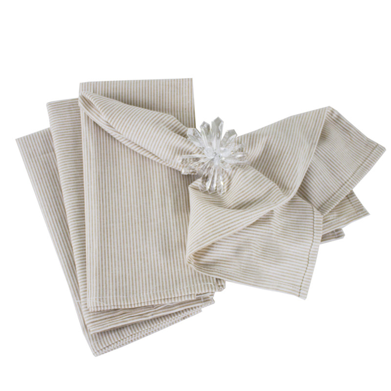 Hairline Stripes Cotton Table Cloth Napkins, Set Of 4, Beige