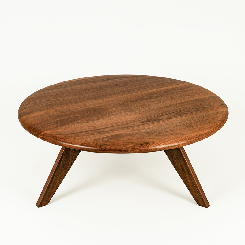 Petra Round Walnut Wood Coffee Table, Mid-Century Modern, 16" H x 36" L x 36" W