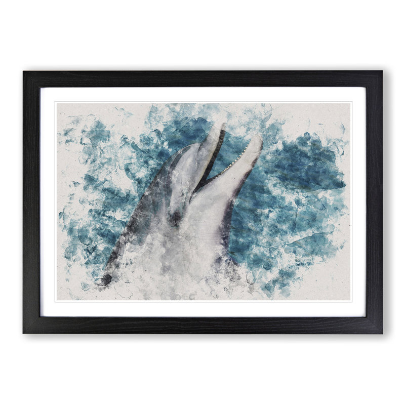 Dolphin - Picture Frame Graphic Art, 65cm H x 90cm W x 2cm D, Black