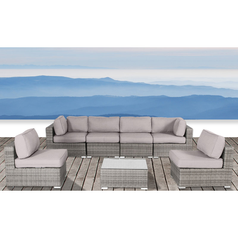 Ensemble de conversation pour 6 personnes avec coussins Euporie Wicker, Sunbrella taupe
