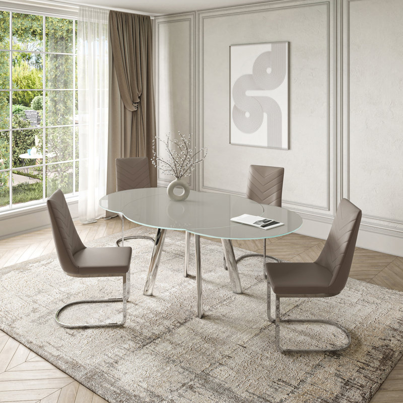Glass Swivel Extending Dining Table, Taupe