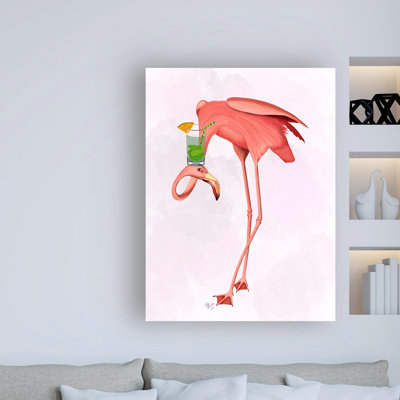 «Flamingo and Cocktail 1» par Fab Funky, impression sur toile tendue