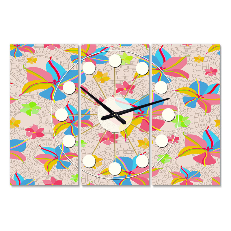 Horloge murale surdimensionnée fleurs rétro Mid-Century