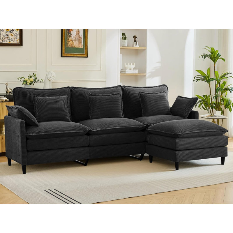Canapé modulaire en forme de L de 110,6 po, canapé confortable 3 places, canapé modulaire à assise profonde moderne avec repose-pieds pour le salon