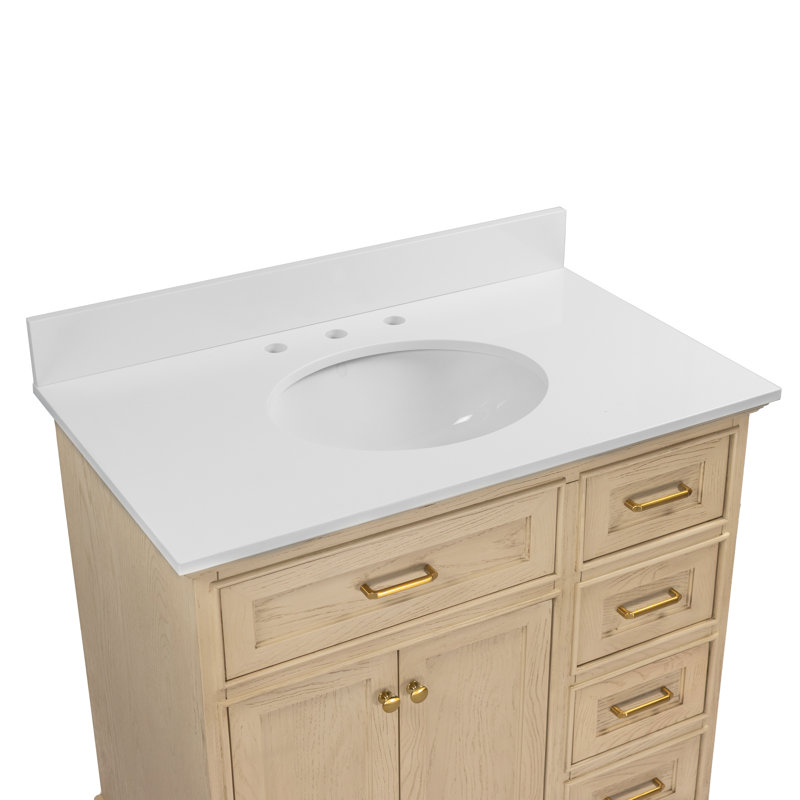 Ronnie 36" Single Bathroom Vanity Set, Engineered White, Greige Oak