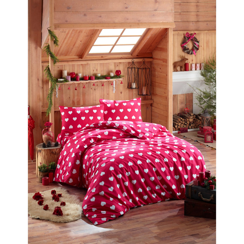 Ensemble de housse de couette 100% coton Eupheemia, Housse de couette double + 2 taies d'oreiller 24 p, Rose