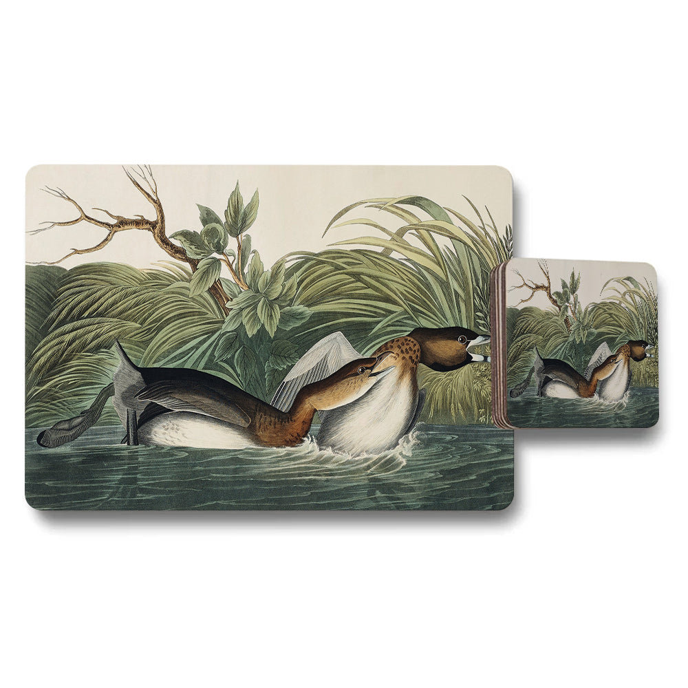 Duck And Marsh Scene Placemats And Coaster Set For Dining Table