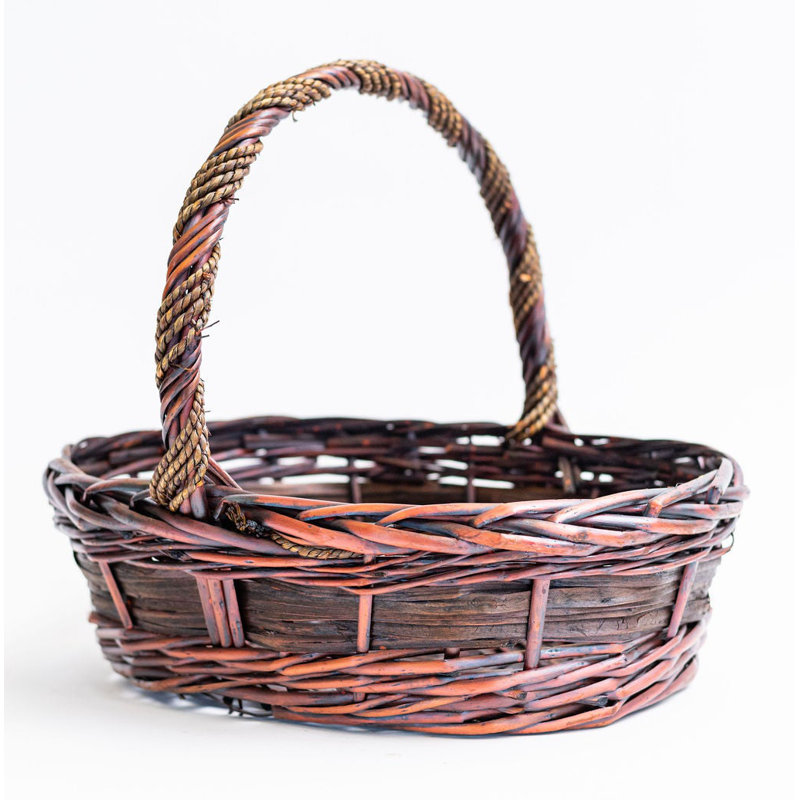 Panier en acajou brun à longues poignées, H 15,75 po x l 18 po x P 14,5 po