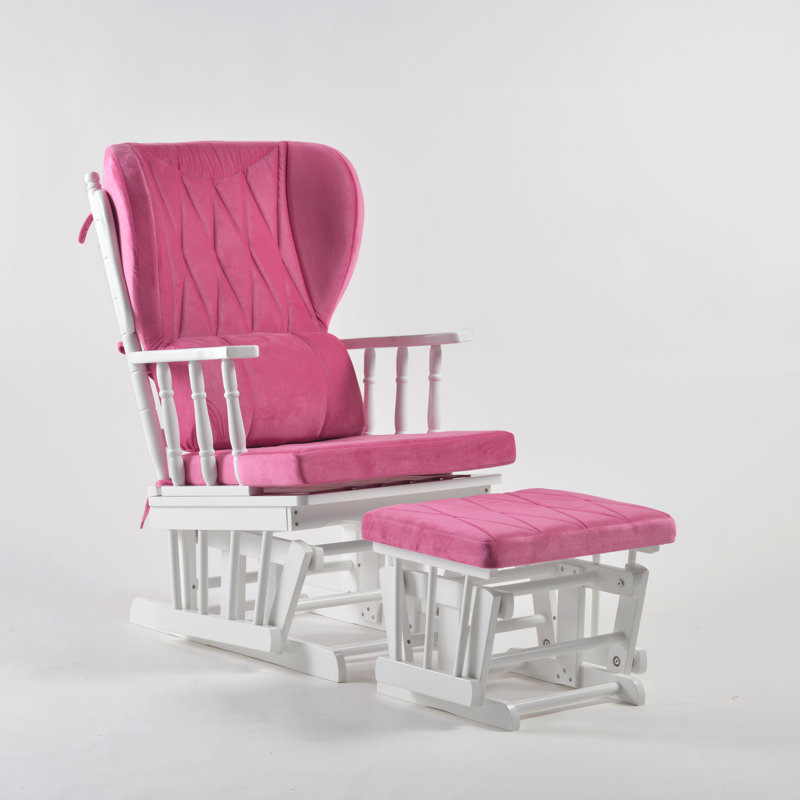 Chaise berçante et repose-pieds Azariyah Konfor, Rose, Blanc