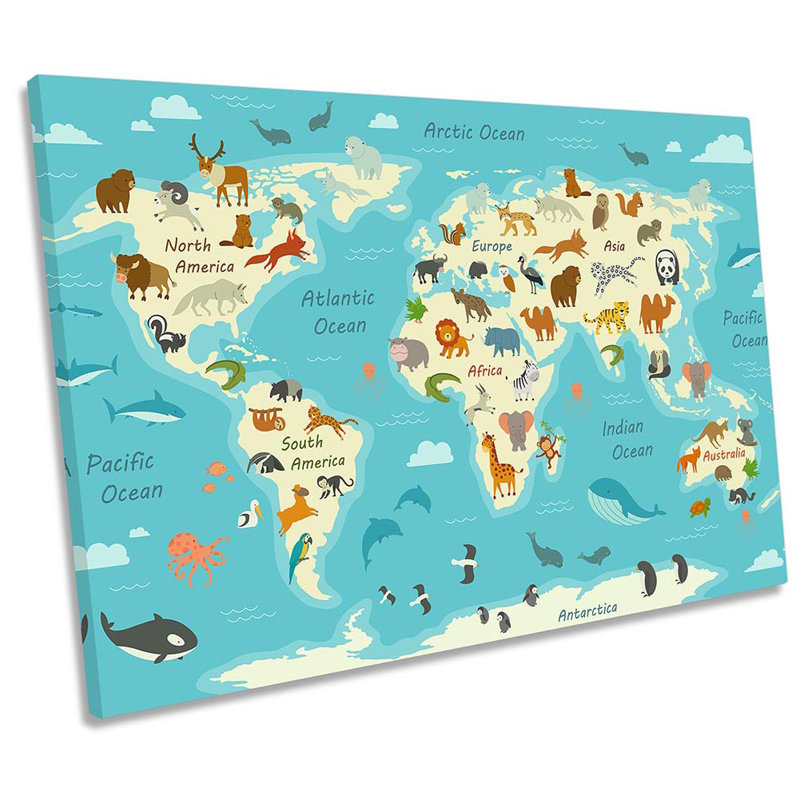 Map World Kids Room Nursery Framed - Wrapped Canvas Print, 50.8cm H x 76.2cm W x 2cm D