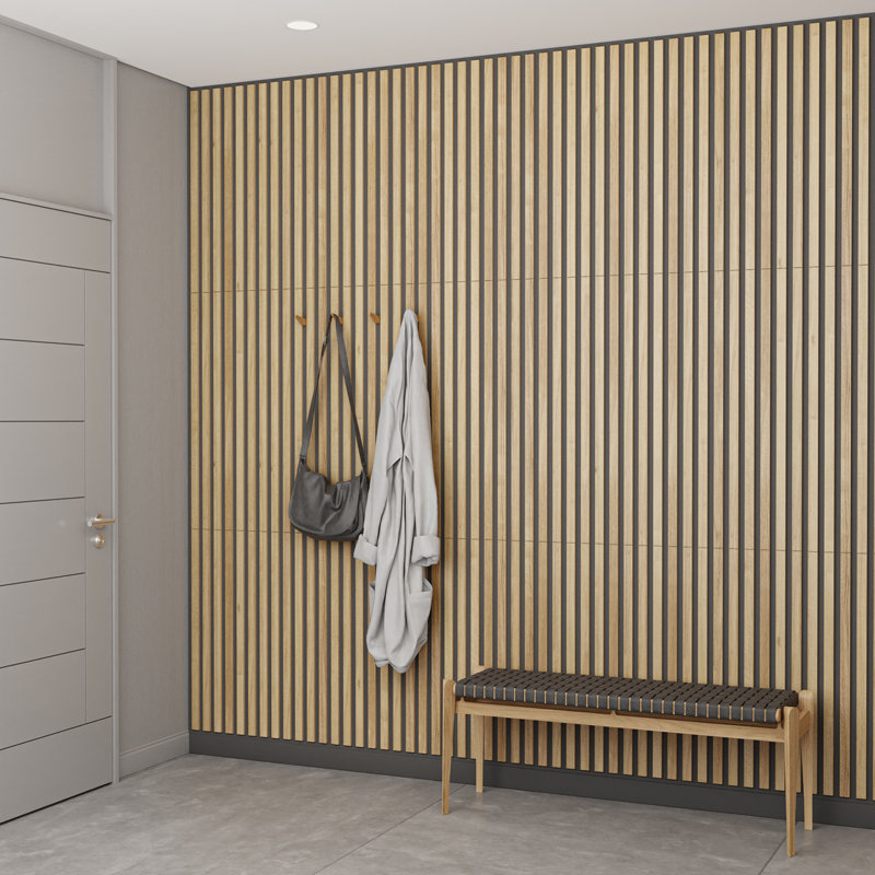Foldable Light Oak 12'' x 96'' Wall Panels with Horizontal Slats