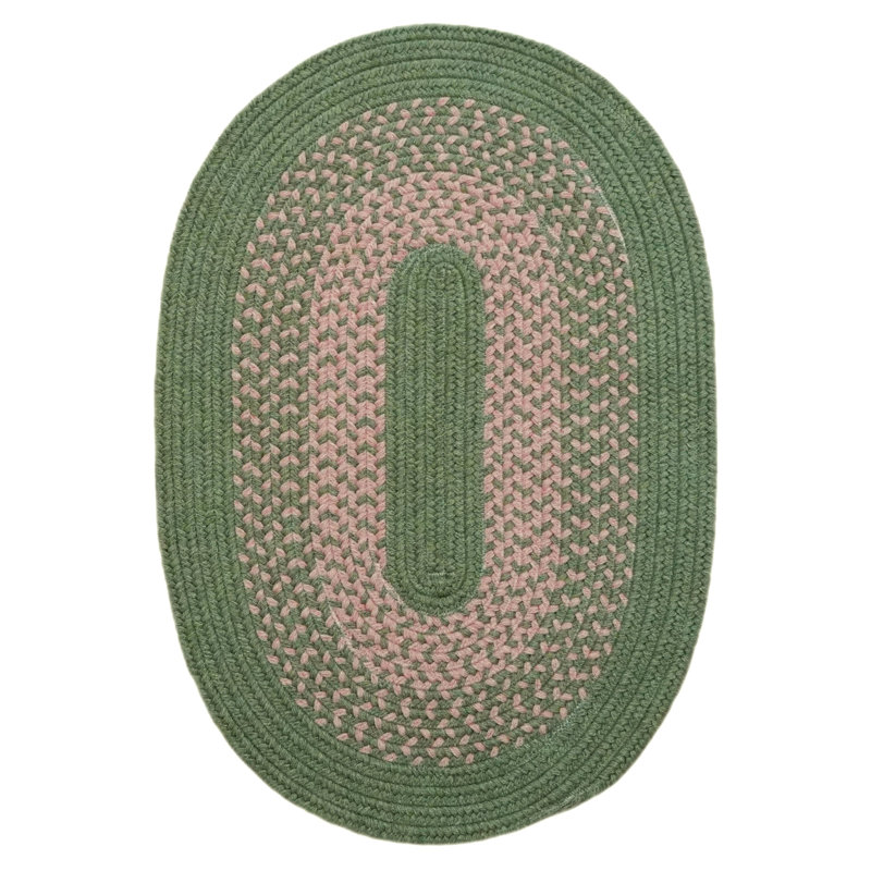 Tapis vert tressé en mélange de laine Amalthea, Ovale 3 pi x 5 pi