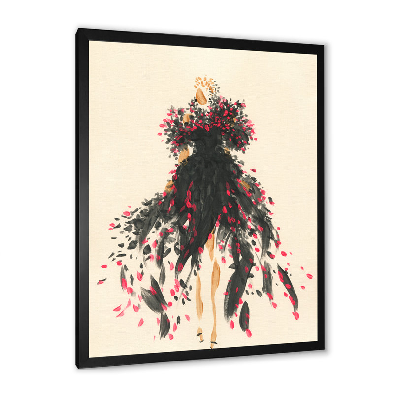 «Fashion Woman», art au trait V - œuvre d'art sur toile glamour, Cadre photo noir, H 32 po x l 16 po x P 1 po