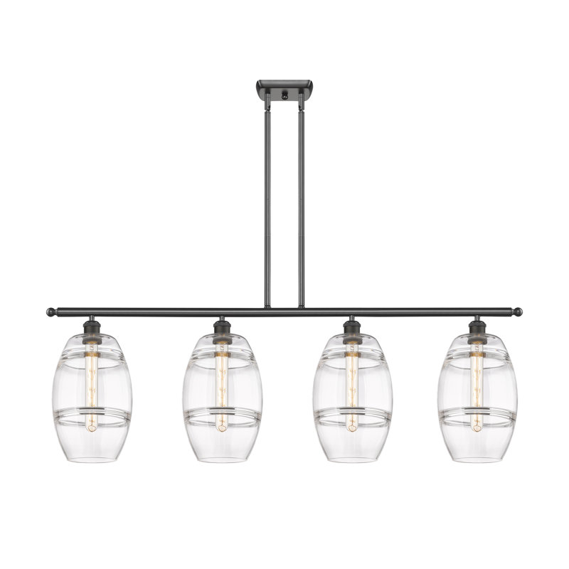Luminaire suspendu rond / ovale pour îlot de cuisine à 4 lumières Dundrod, Transparent, Bronze huilé