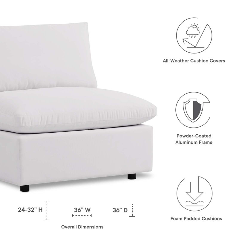 Chaise de patio d'extérieur sans accoudoirs Commix Sunbrella par Modway, Polyester blanc