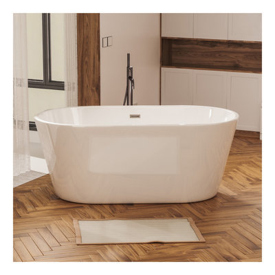 Acrylic Freestanding Bathtub, Contemporary Soaking Tub with Chrome Overflow and Drain, cUPC Certified for Quality Assurance, High-Glossy White 24A02-55