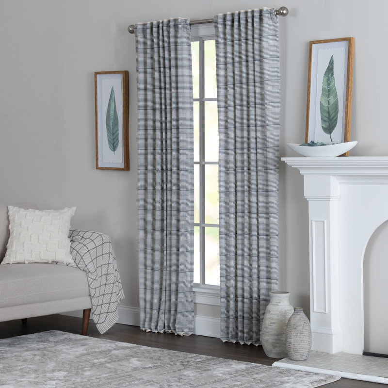 McManus Polyester / Linen Light-Filtering Horizonal Stripped Curtain Panel with Rod Pocket Top and Hidden Back Tabs , Navy