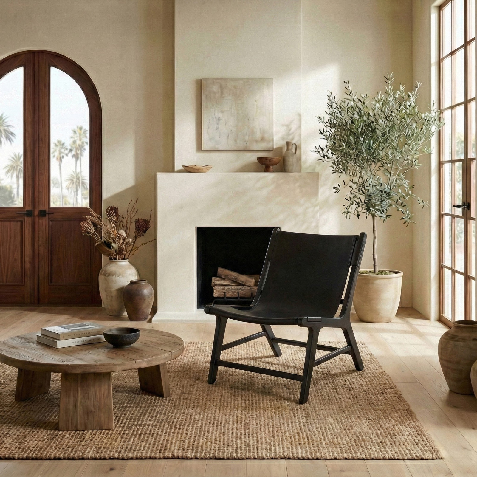 Kizzy Leather Accent Chair, Black, Black Leather