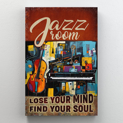 «Colorful Lose Your Mind Find Your Soul Gallery», toile de musique colorée, décoration musicale, rouge, jaune et brun, décoration de salon
