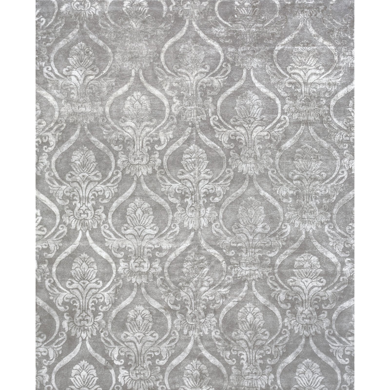 Himalayan Art Damask Area Rug in Silver