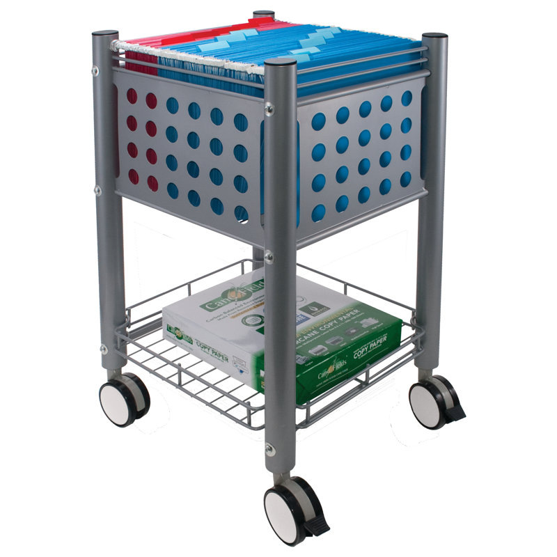 Matte Gray Steel Mobile File Cart with Wheels