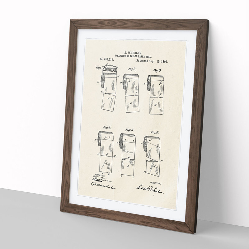 Toilet Roll Patent - Picture Frame Graphic Art, Walnut, 48cm H x 36cm W x 2cm D