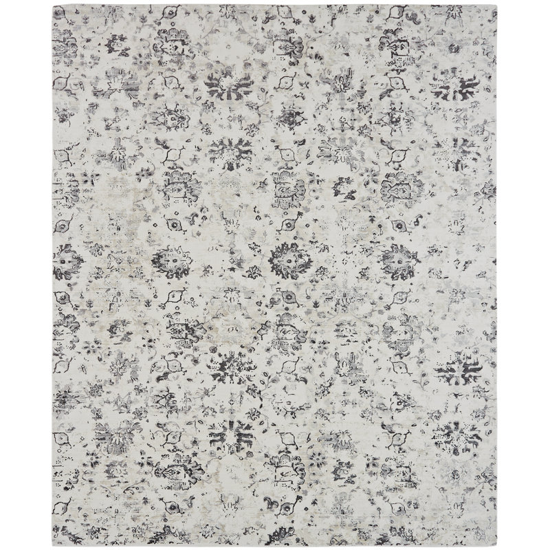Rosemarie Silk Abstract Area Rug in Gray/Ivory, Rectangle 2' x 3'