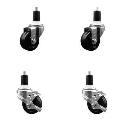 3 Inch Phenolic Wheel Swivel 1-1/2 Inch Expanding Stem Caster Set 2 Brakes SCC