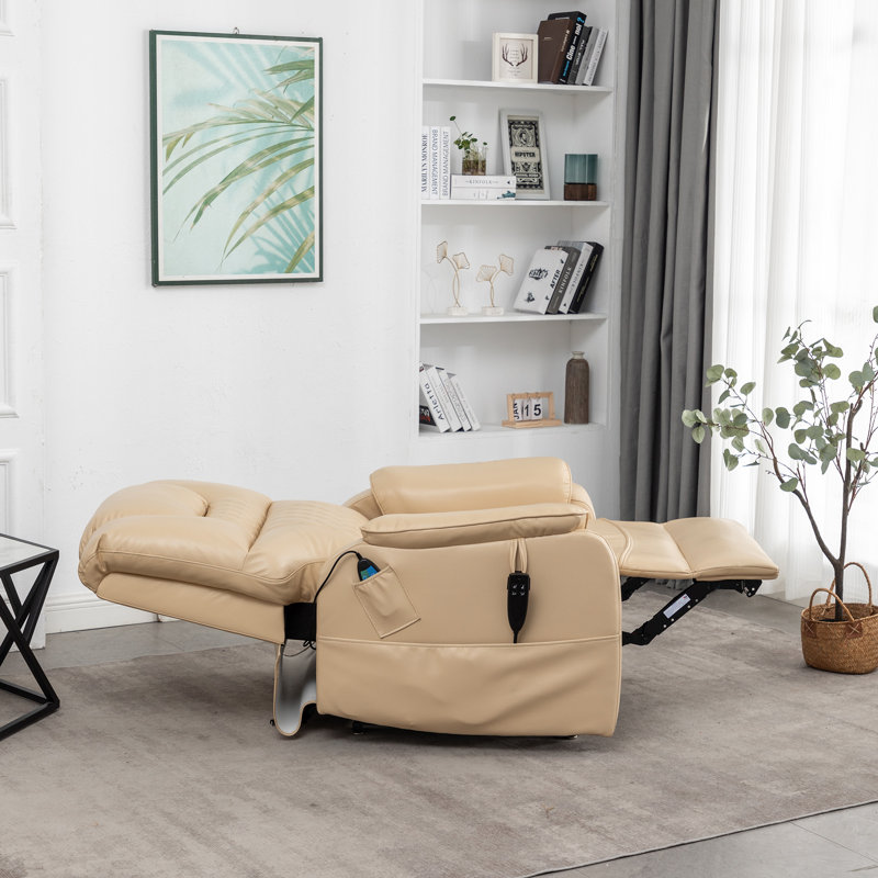 Fauteuil inclinable de 35,5 po de largeur avec système de chauffage et de massage, Similicuir beige