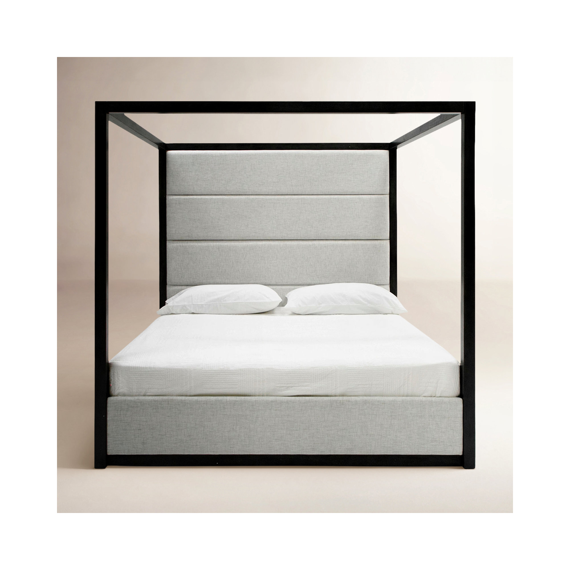Langley Tufted Canopy Bed, Gray/Off-White, King