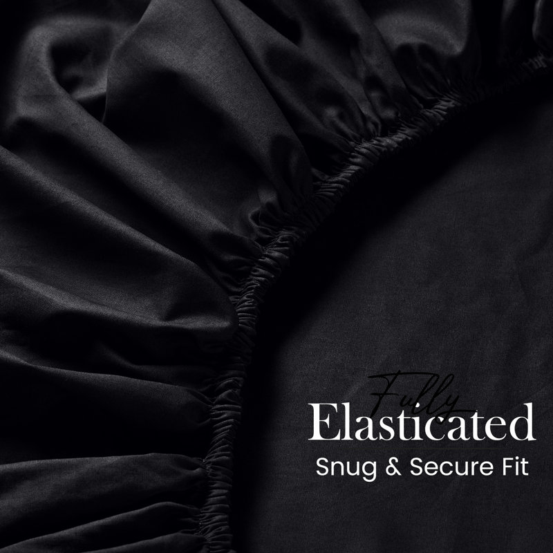 25cm Deep Pocket Fitted Sheet - Soft Microfiber Elasticated Bed Sheet Bottom, Black, Single (3')