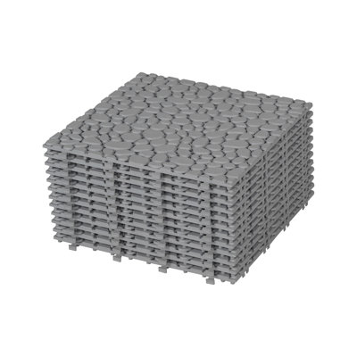 Carreaux de terrasse 12 x 12 pouces à emboîtement en plastique imperméable et antidérapant pour salle de bain, balcon, porche, capacité de poids élevée jusqu'à 440 lb, motif de galets de pierre