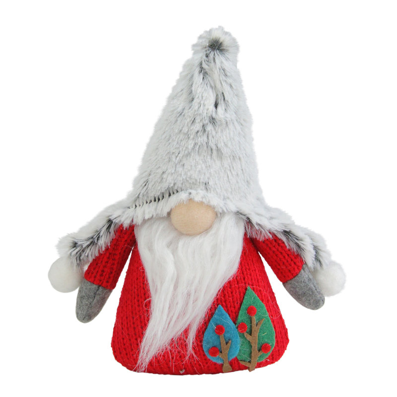 Gnome de Noël pelucheux 6 po rouge et gris