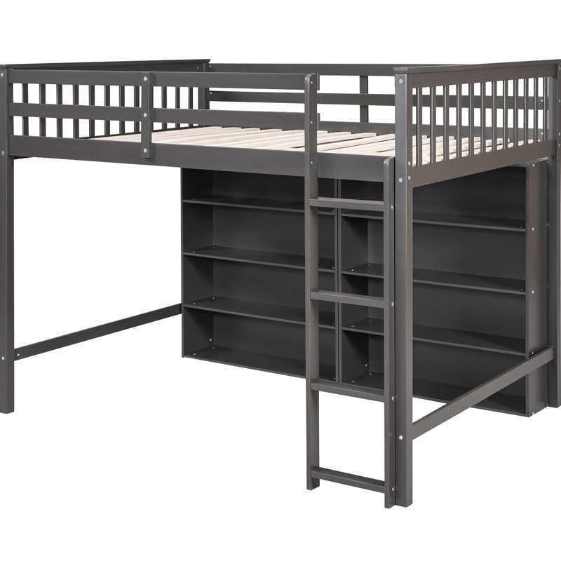 Lit mezzanine avec 8 tablettes et - pratique pour économiser l'espace, Gris